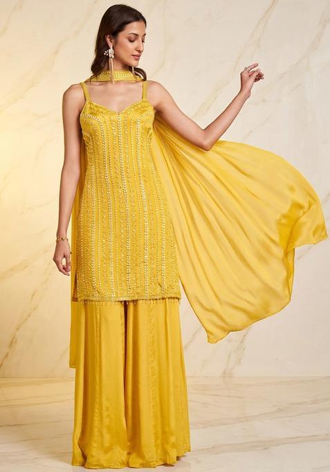 Yellow Embroidered Handwork Kurta Set