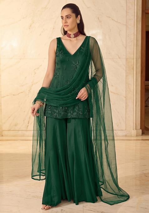 Emerald Green Embroidered Sharara Set