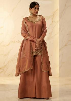 Beige Embroidered Handwork Sharara Set