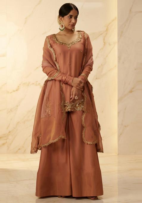 Beige Embroidered Handwork Sharara Set