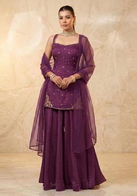 Deep Wine Embroidered Handwork Sharara Set