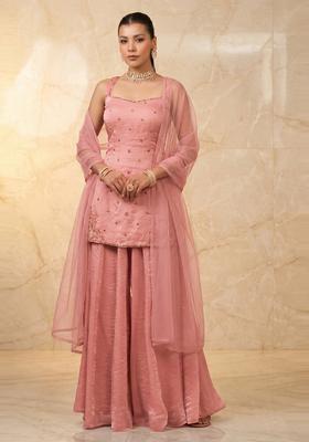 Dusty Pink Embroidered Handwork Sharara Set
