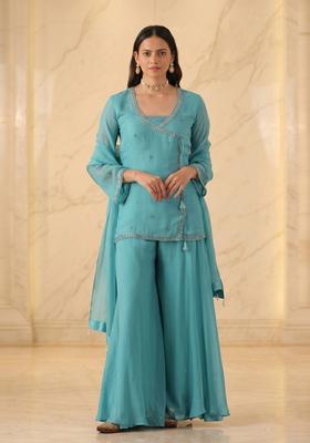 Sky Blue Embroidered Handwork Sharara Set