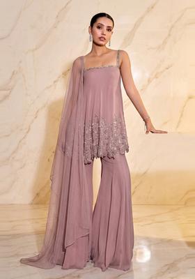 Dusty Pink Embroidered Handwork Fusion Set