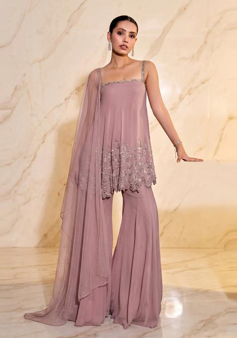 Dusty Pink Embroidered Handwork Fusion Set