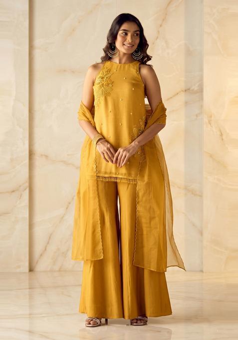Mustard Embroidered Handwork Sharara Set