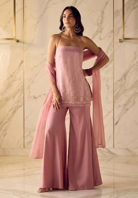 Dusty Pink Embroidered Handwork Sharara Set
