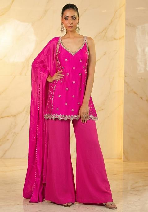 Pink Hand Work Sleeveless Sharara Set