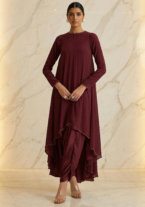 Brown Hand Work Sleeveless Fusion Set