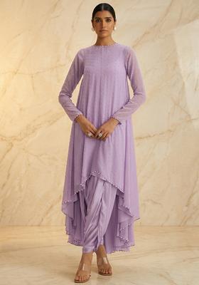Lavender  Hand Work Sleeveless Fusion Set