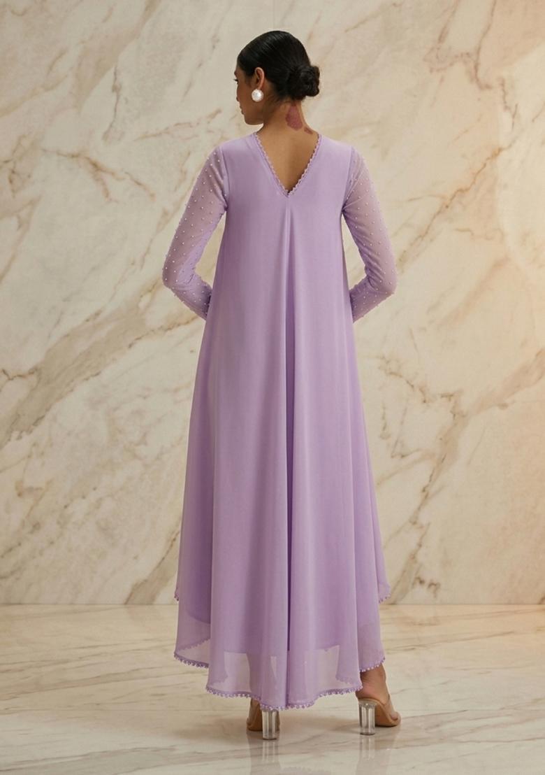 Lavender  Hand Work Sleeveless Fusion Set - Indya