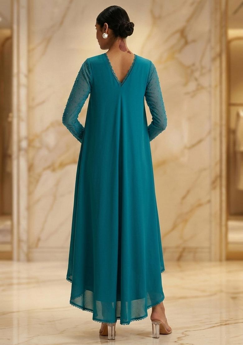 Light Blue Hand Work Sleeveless Fusion Set - Indya