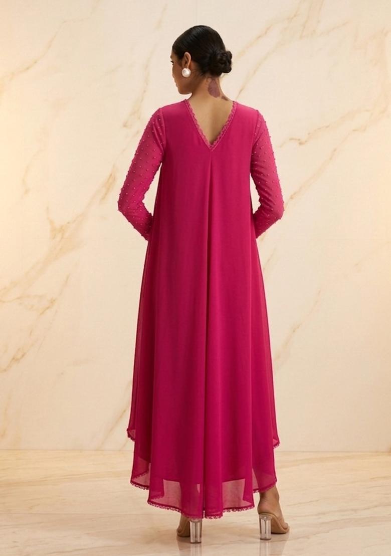 Pink Hand Work Sleeveless Fusion Set - Indya