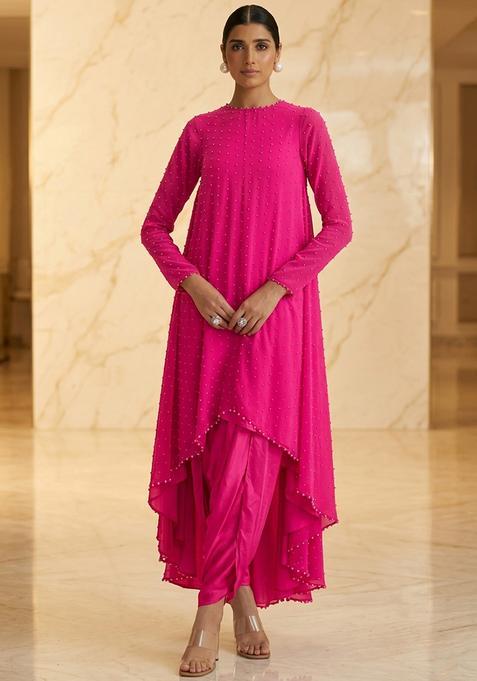 Pink Hand Work Sleeveless Fusion Set