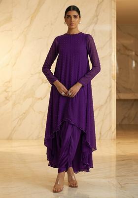 Purple Hand Work Sleeveless Fusion Set