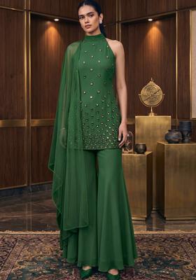 Green Embroidered Handwork Sharara Set