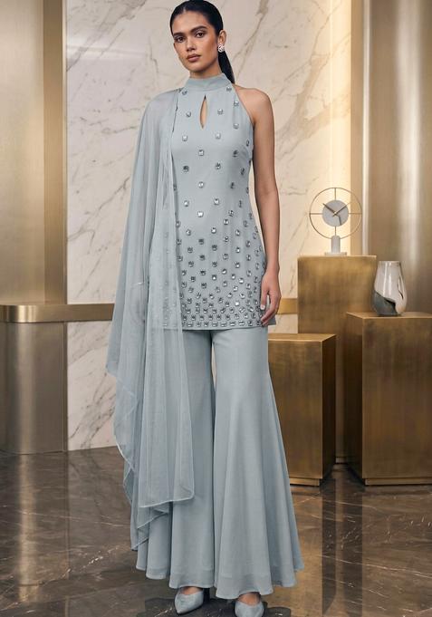 Grey Hand Work Sharara Set