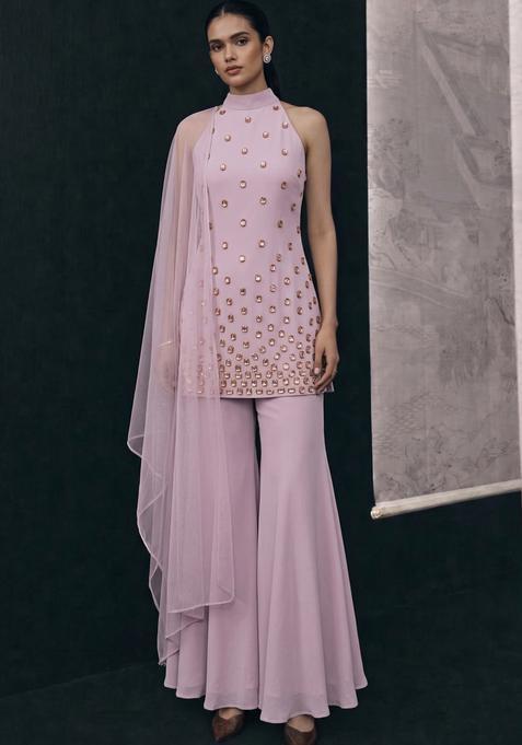 Lavender Hand Work Sharara Set