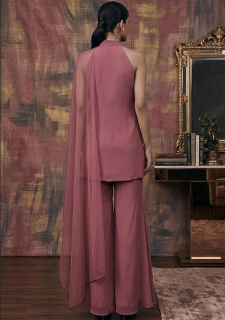 Mauve Embroidered Handwork Sharara Set - Indya