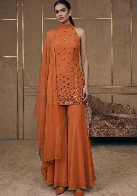 Orange Hand Work Sharara Set