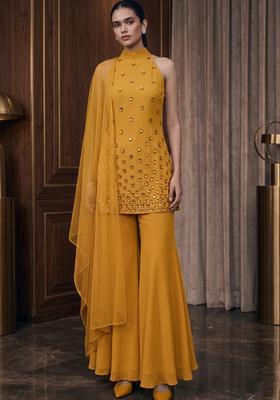 Yellow Embroidered Handwork Sharara Set