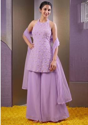 Lavender Embroidered Handwork Fusion Set