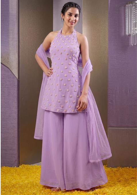 Lavender Embroidered Handwork Fusion Set