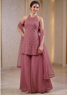 Mauve Embroidered Handwork Fusion Set