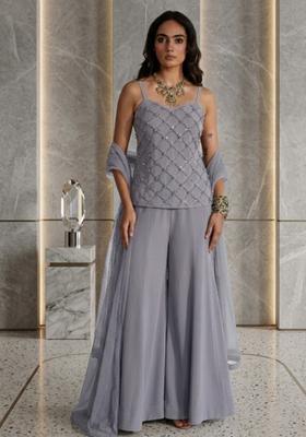 Steel Grey Embroidered Handwork Fusion Set