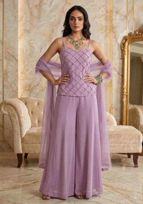 Lilac Embroidered Handwork Lehenga Set