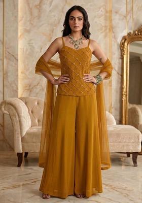 Mustard Embroidered Handwork Lehenga Set