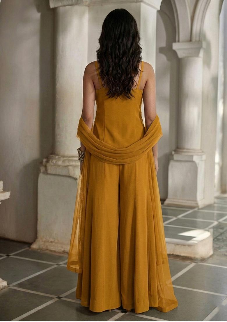 Mustard Embroidered Handwork Lehenga Set - Indya