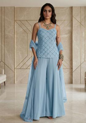 Sky Blue Embroidered Handwork Lehenga Set