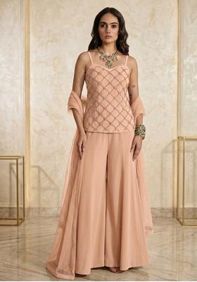 Soft Peach Embroidered Handwork Fusion Set