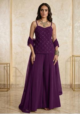 Deep Purple Embroidered Handwork Lehenga Set