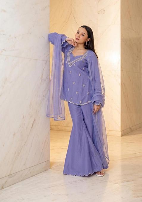 Lavender Embroidered Handwork Sharara Set