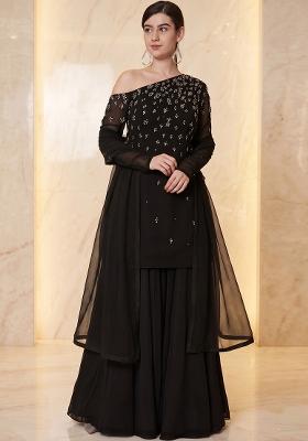 Black Embroidered Handwork Sharara Set