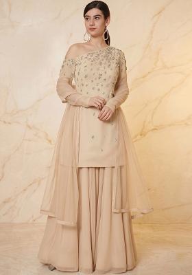 Beige Embroidered Handwork Sharara Set