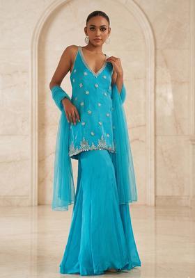 Turquoise Blue Handwork Sharara Set