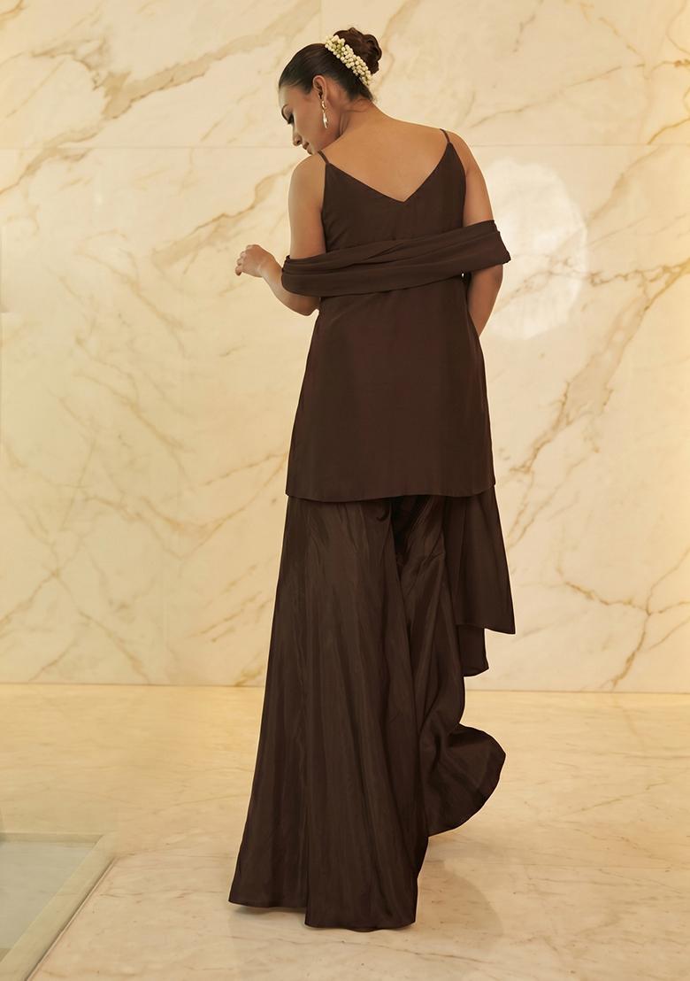 Dark Brown Handwork Sharara Set - Indya