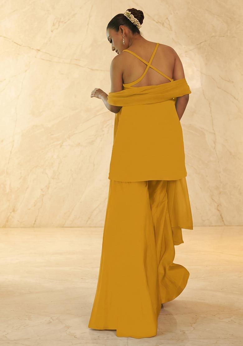 Mustard Handwork Sharara Set - Indya
