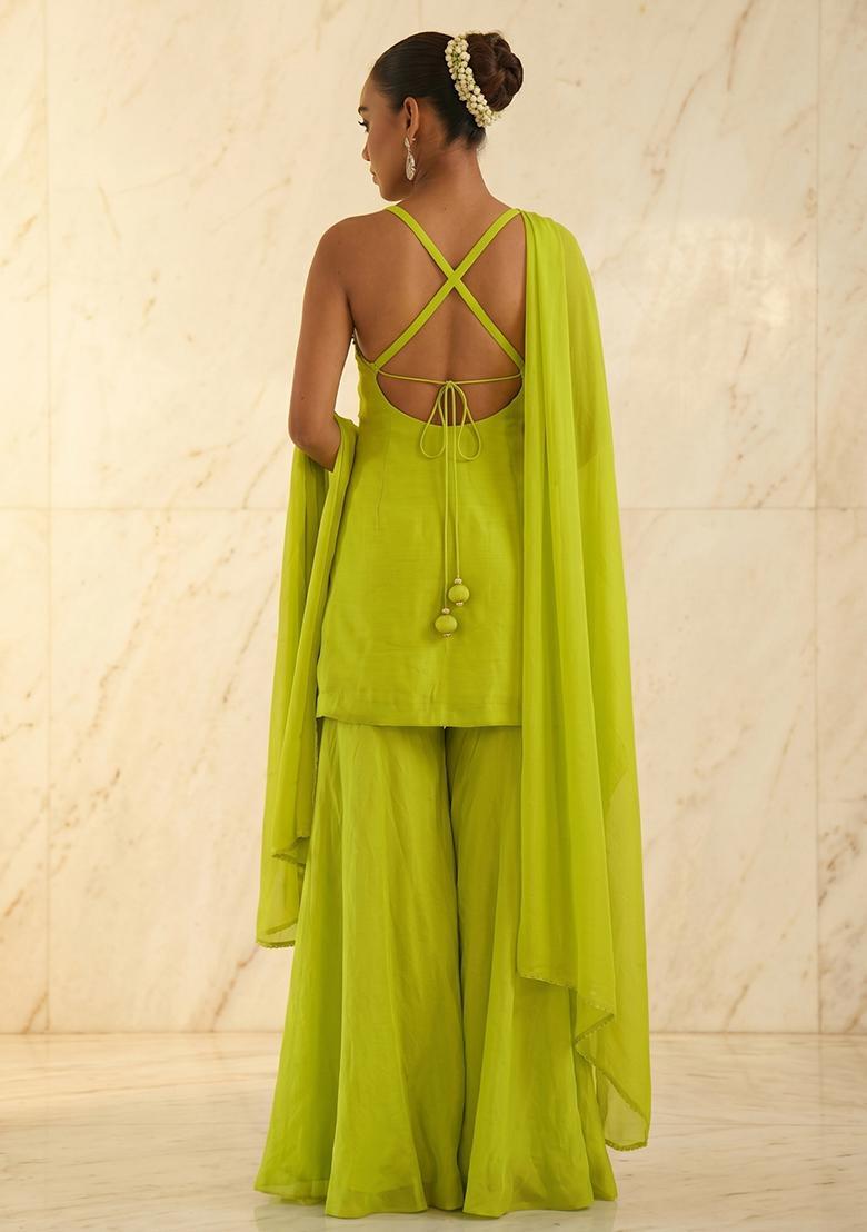 Pista Green Handwork Sharara Set - Indya