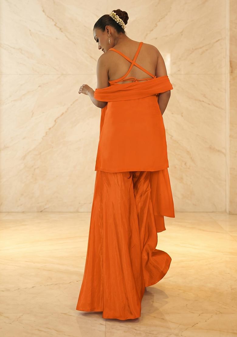 Orange Handwork Sharara Set - Indya