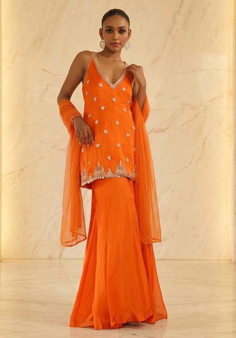 Orange Handwork Sharara Set
