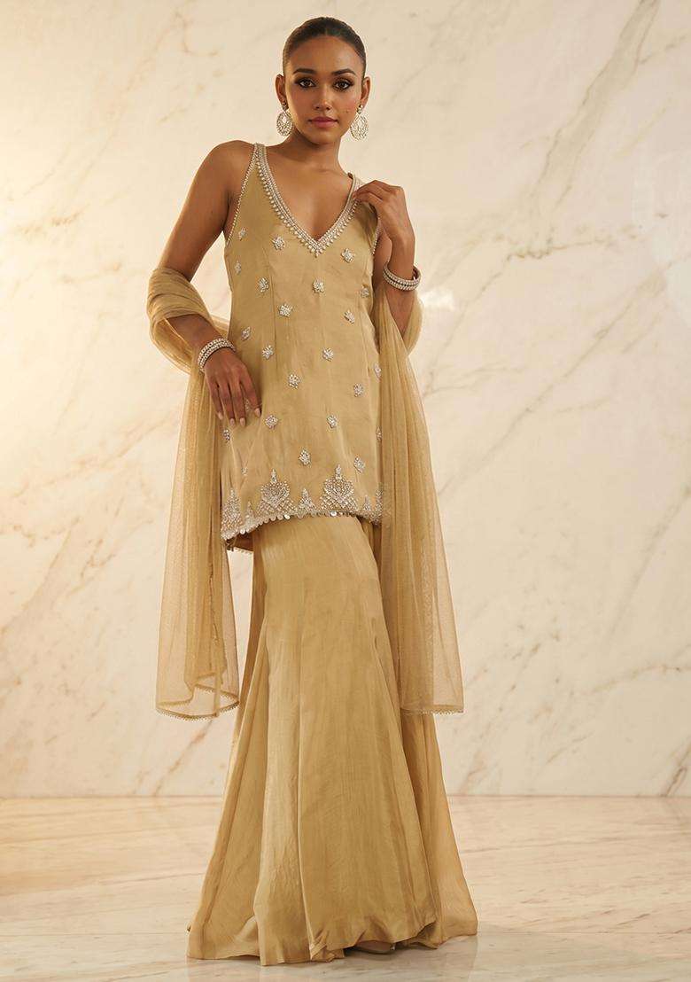 Gold Handwork Sharara Set - Indya