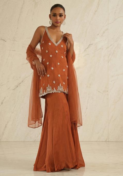 Rust Handwork Sharara Set