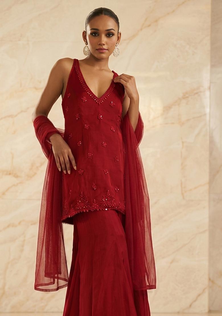 Maroon Handwork Sharara Set - Indya