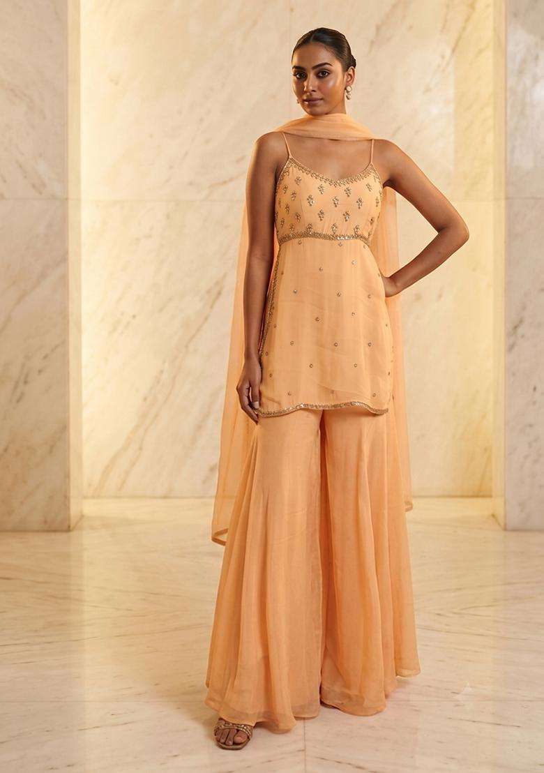 Peach Handwork Sharara Set - Indya