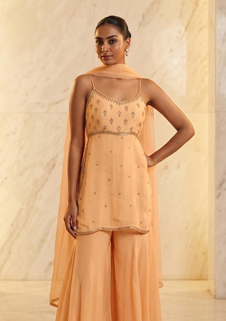 Peach Handwork Sharara Set - Indya