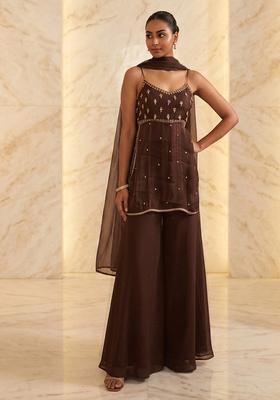 Chocolate Brown Handwork Sharara Set